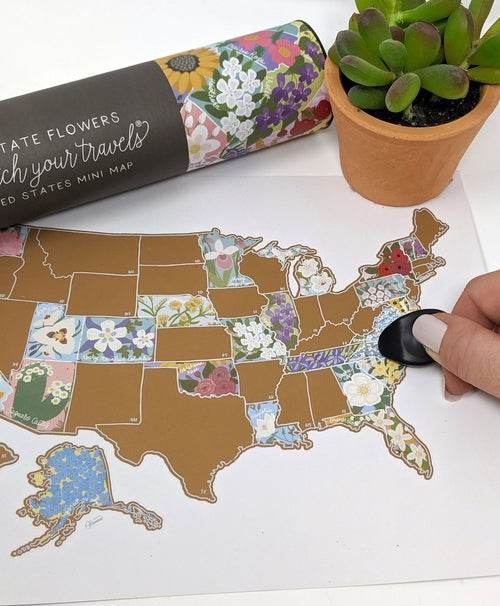 Scratch Your Travels® USA State Flowers Map 10x8" Gold