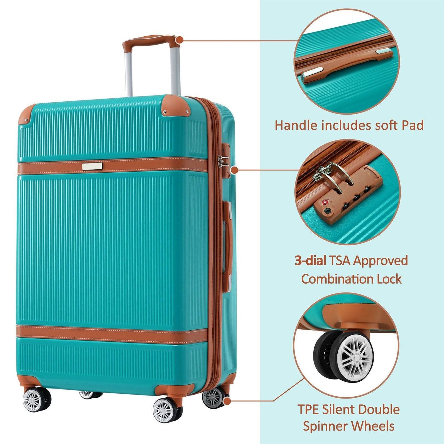 3-Piece Lightweight ABS Luggage Set with TSA Lock & Expandable Storage – 20", 24", 28"