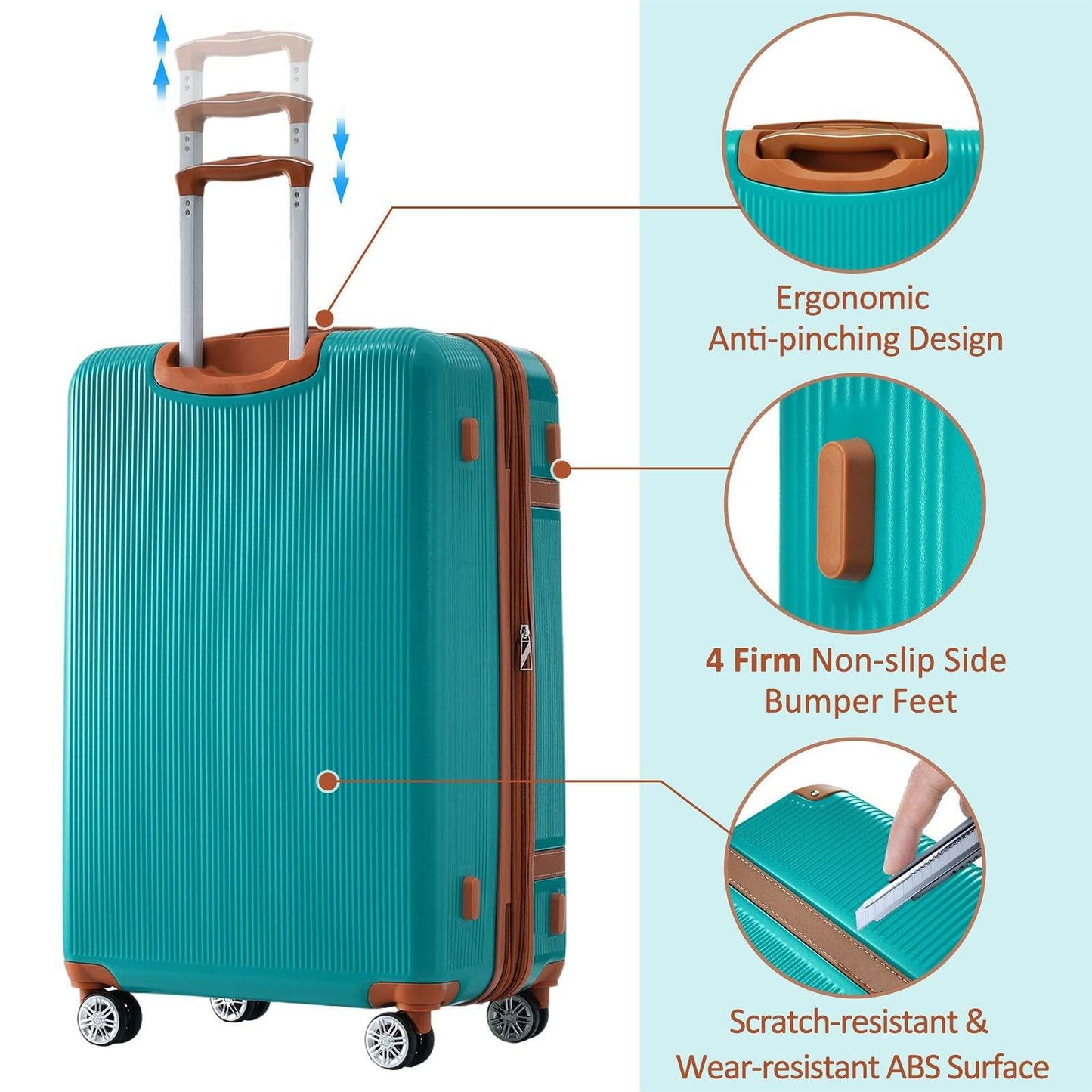 3-Piece Lightweight ABS Luggage Set with TSA Lock & Expandable Storage – 20", 24", 28"