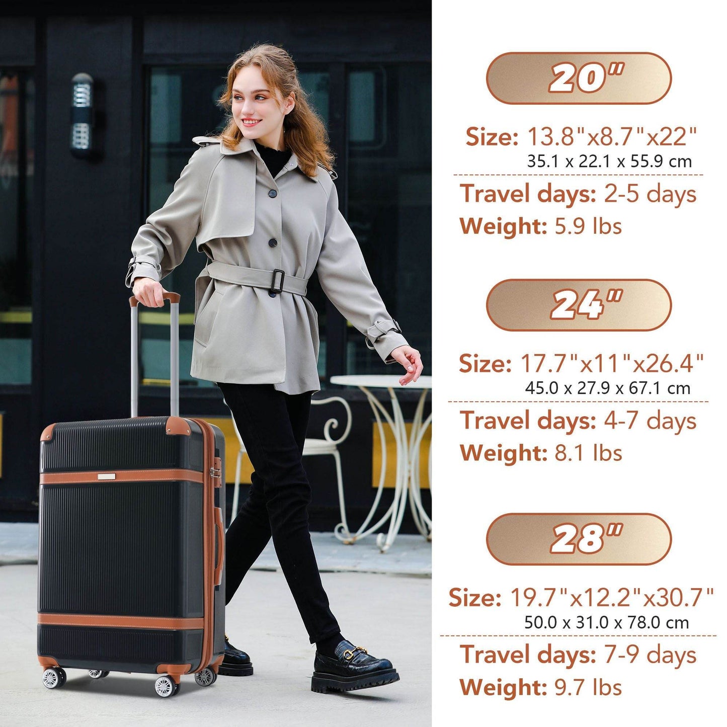 3-Piece Lightweight ABS Hardside Luggage Set with Spinner Wheels & TSA Lock – Expandable 20", 24", 28"