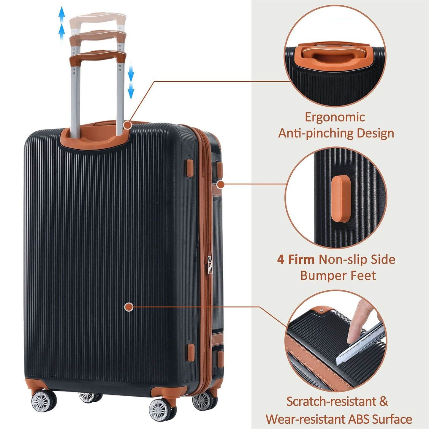 3-Piece Lightweight ABS Hardside Luggage Set with Spinner Wheels & TSA Lock – Expandable 20", 24", 28"