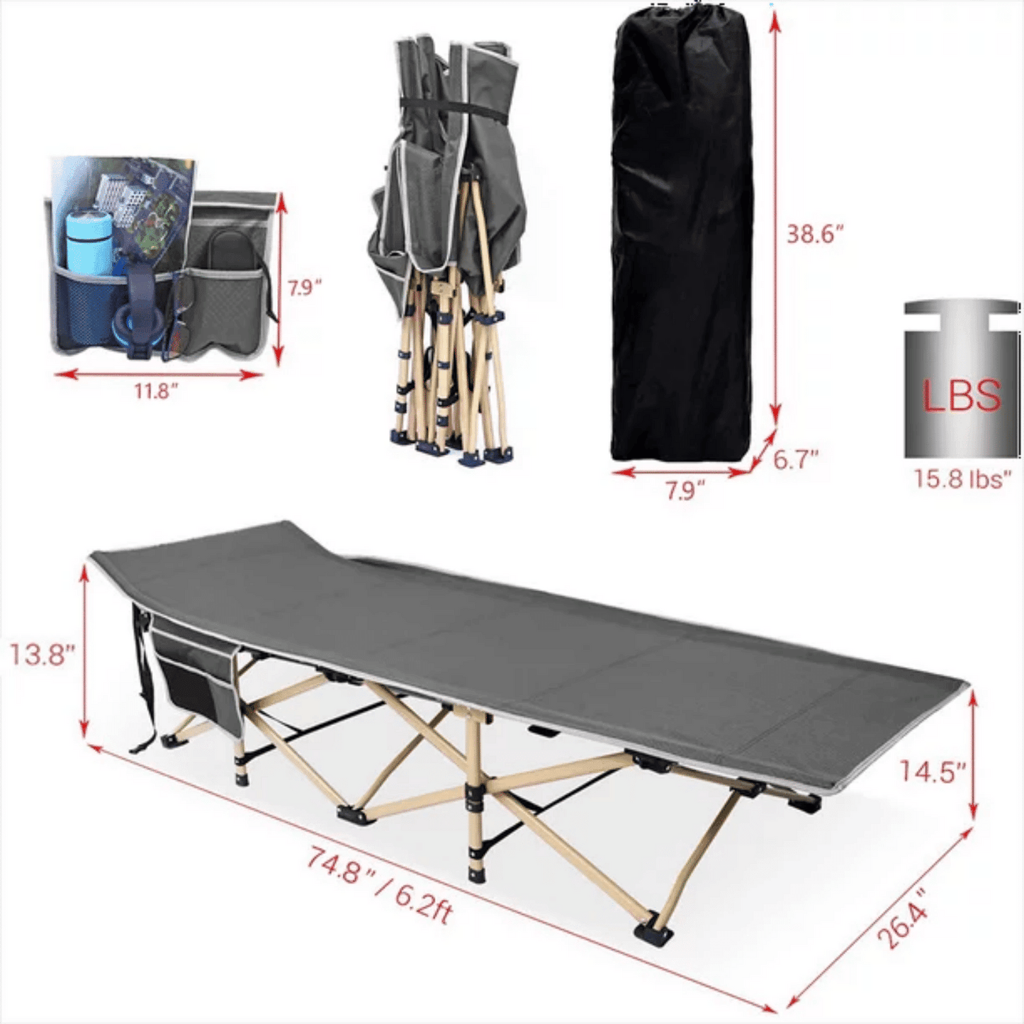 Heavy-Duty Folding Camping Cot with Carry Bag