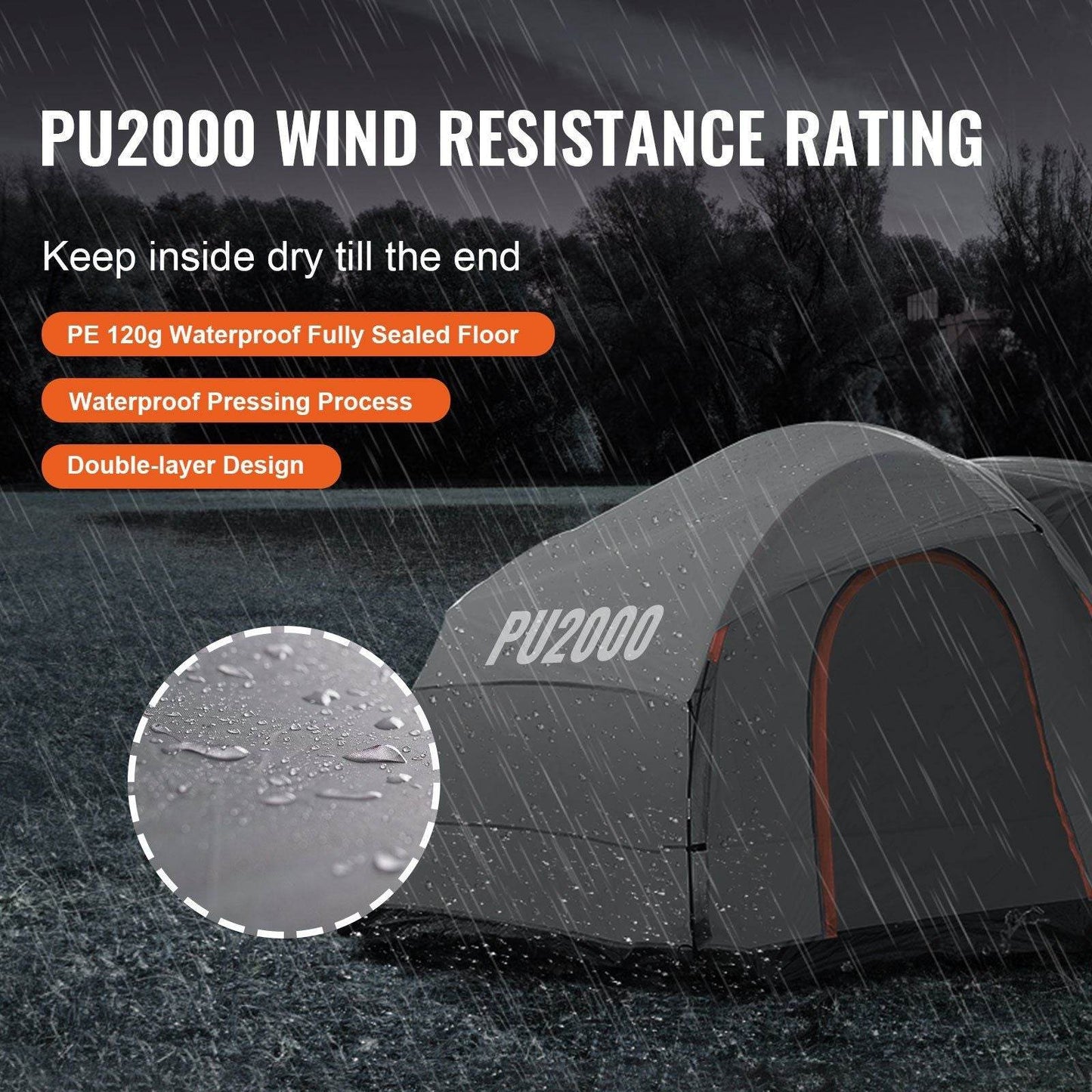8'-8' SUV Tent Attachment for Camping with Rain Layer and Carry Bag