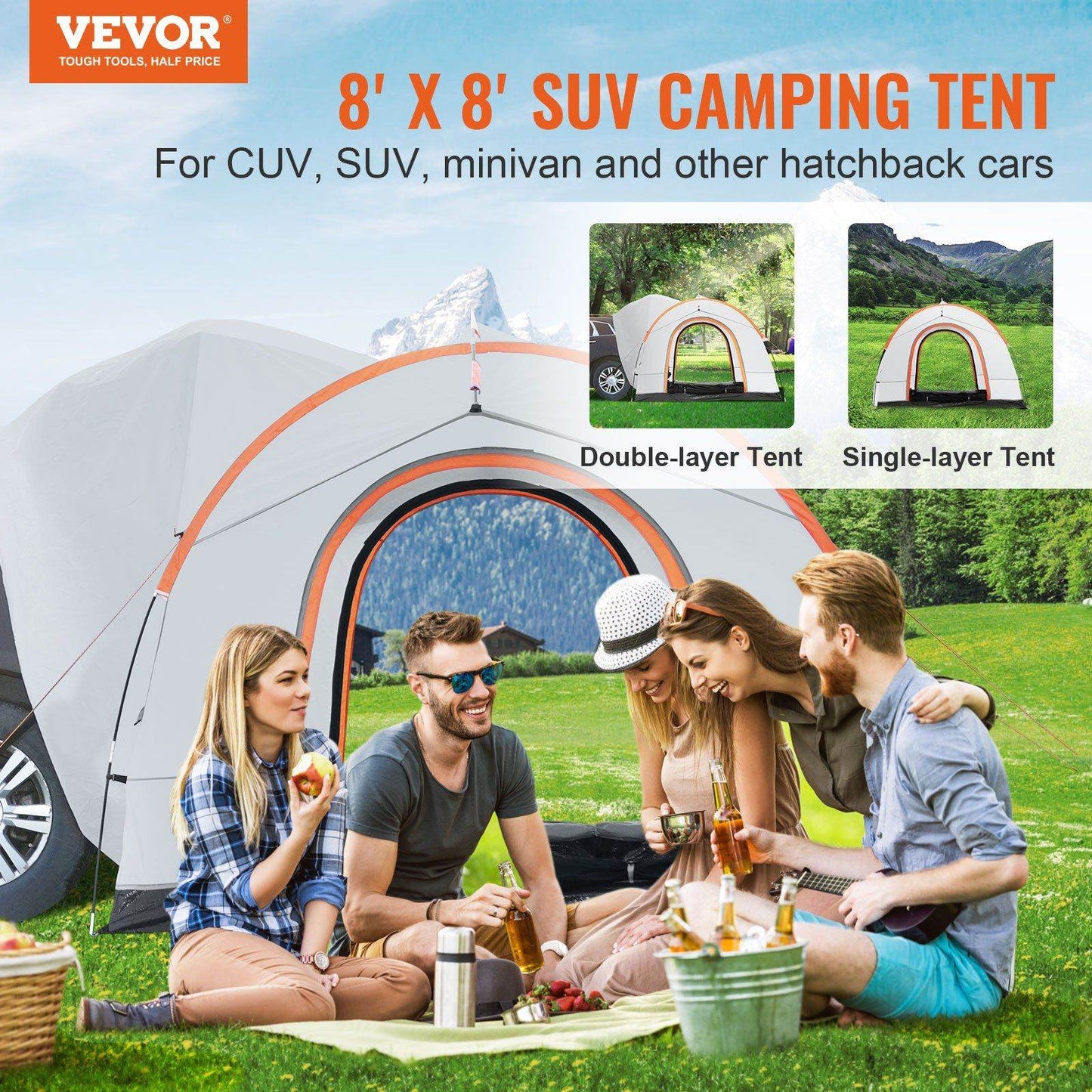 8'-8' SUV Tent Attachment for Camping with Rain Layer and Carry Bag