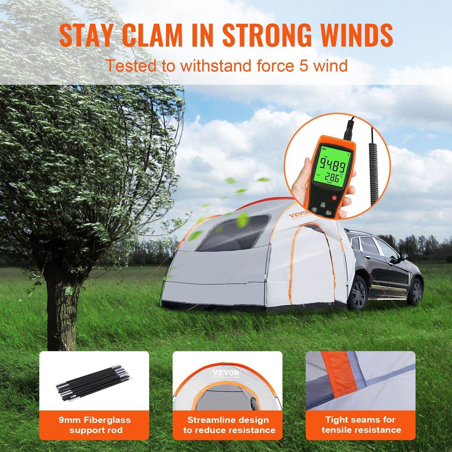 8'-8' SUV Tent Attachment for Camping with Rain Layer and Carry Bag