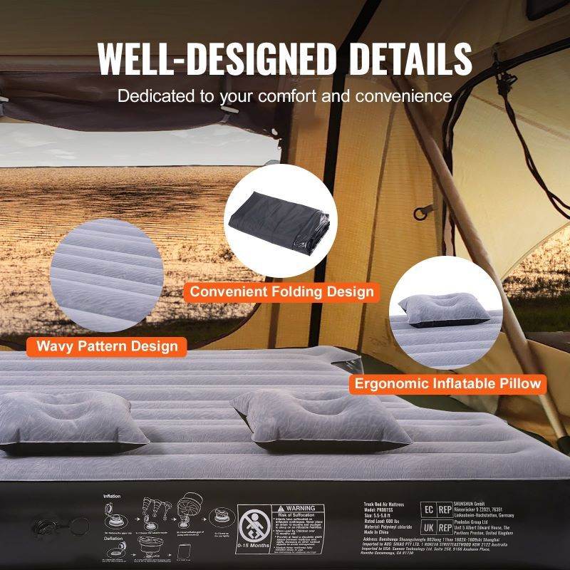 Full Size Inflatable Truck Bed Air Mattress for 5.5–5.8 ft Short Beds
