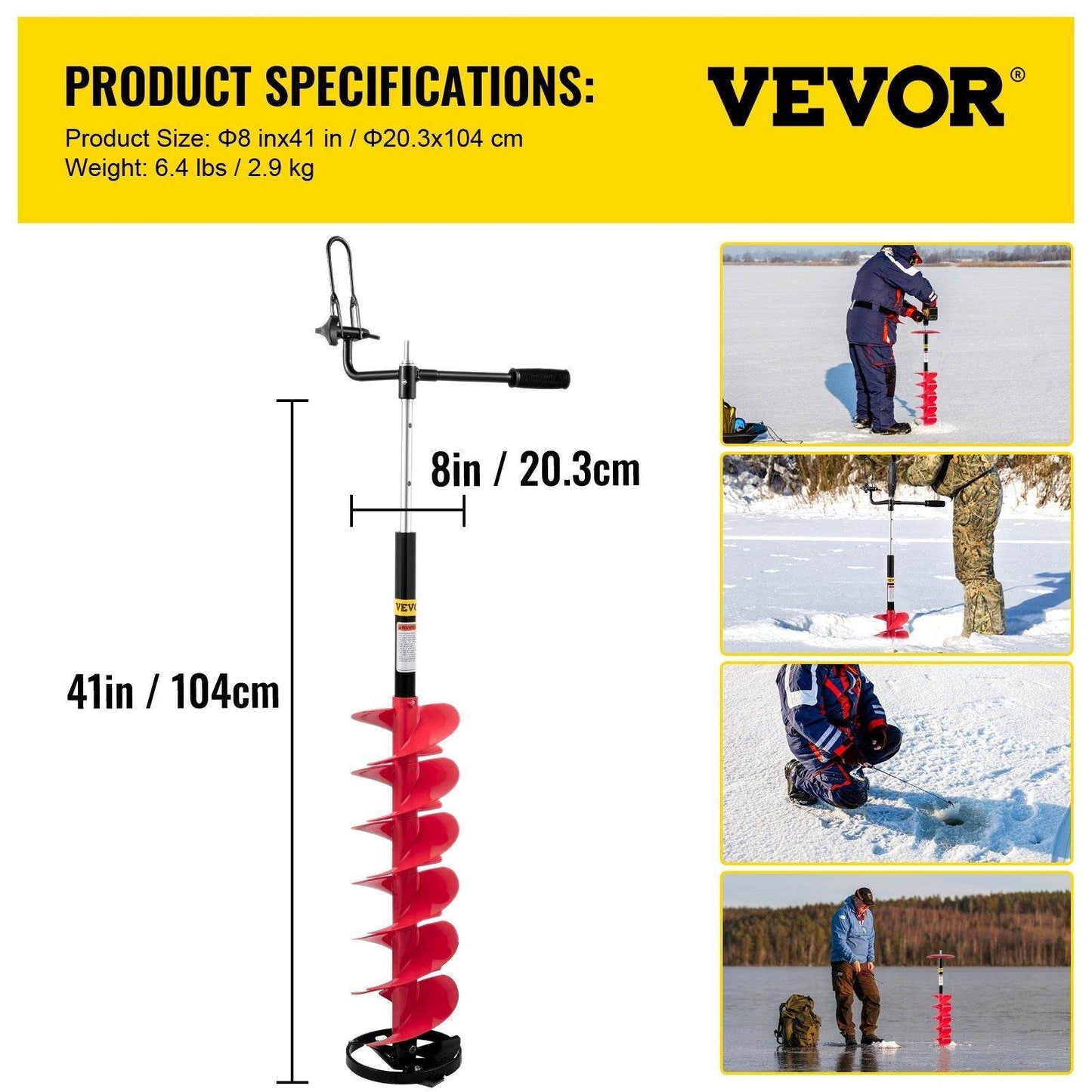 8'' Nylon Ice Auger Drill w/ 14'' Adjustable Extension Rod