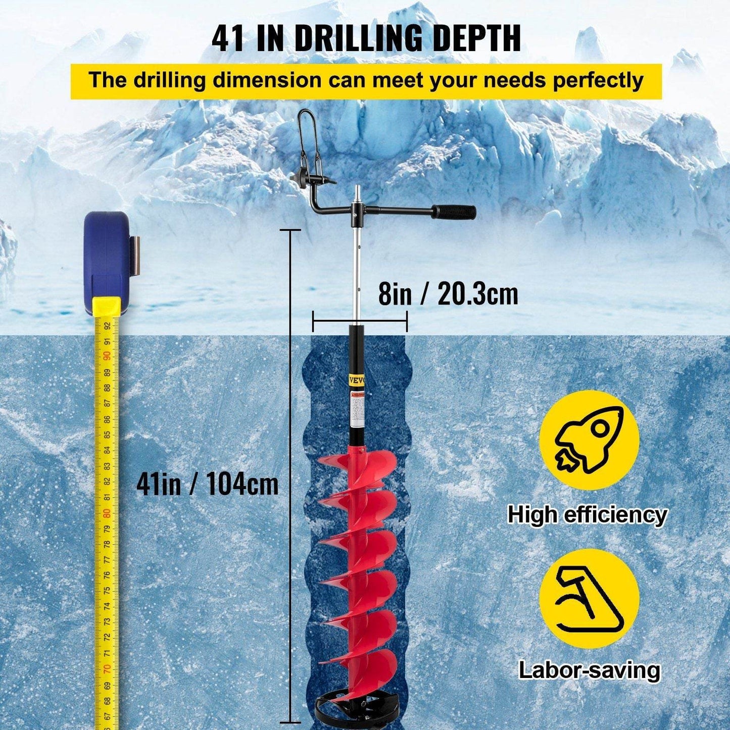 8'' Nylon Ice Auger Drill w/ 14'' Adjustable Extension Rod