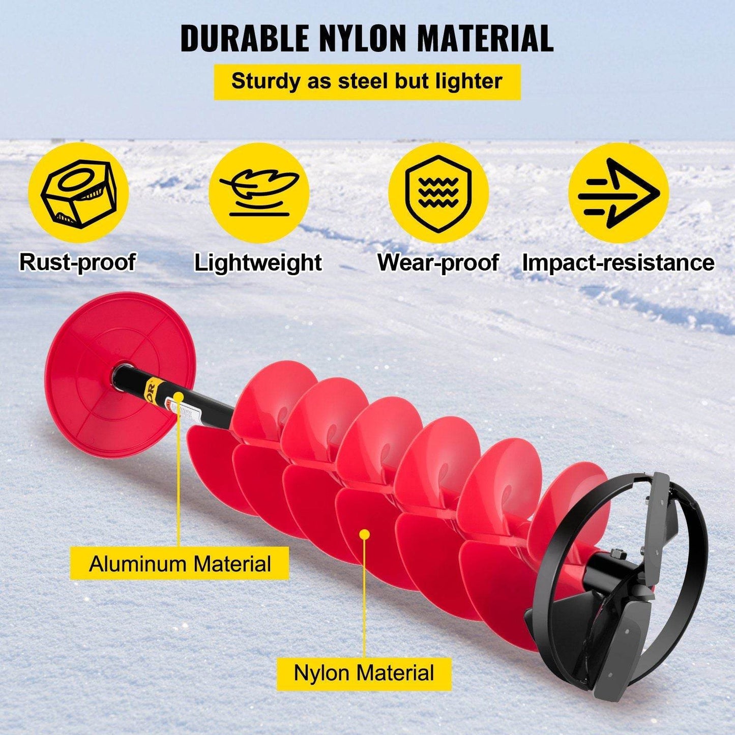 8'' Nylon Ice Auger Drill w/ 14'' Adjustable Extension Rod