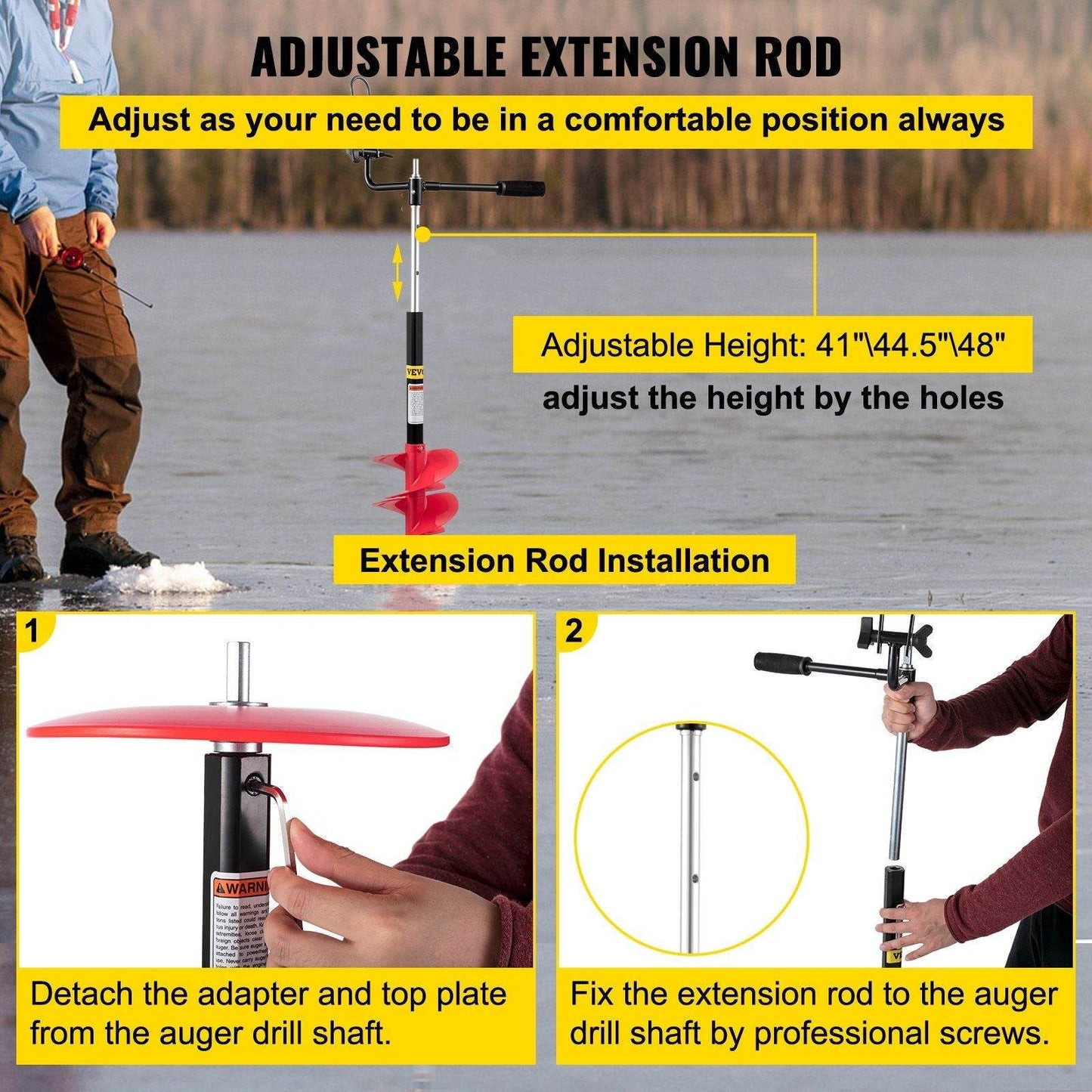 8'' Nylon Ice Auger Drill w/ 14'' Adjustable Extension Rod
