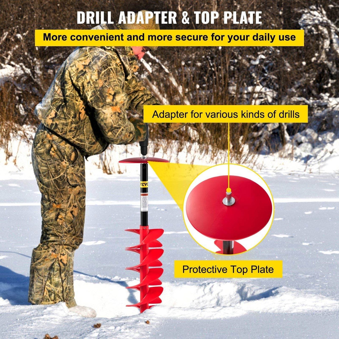 8'' Nylon Ice Auger Drill w/ 14'' Adjustable Extension Rod