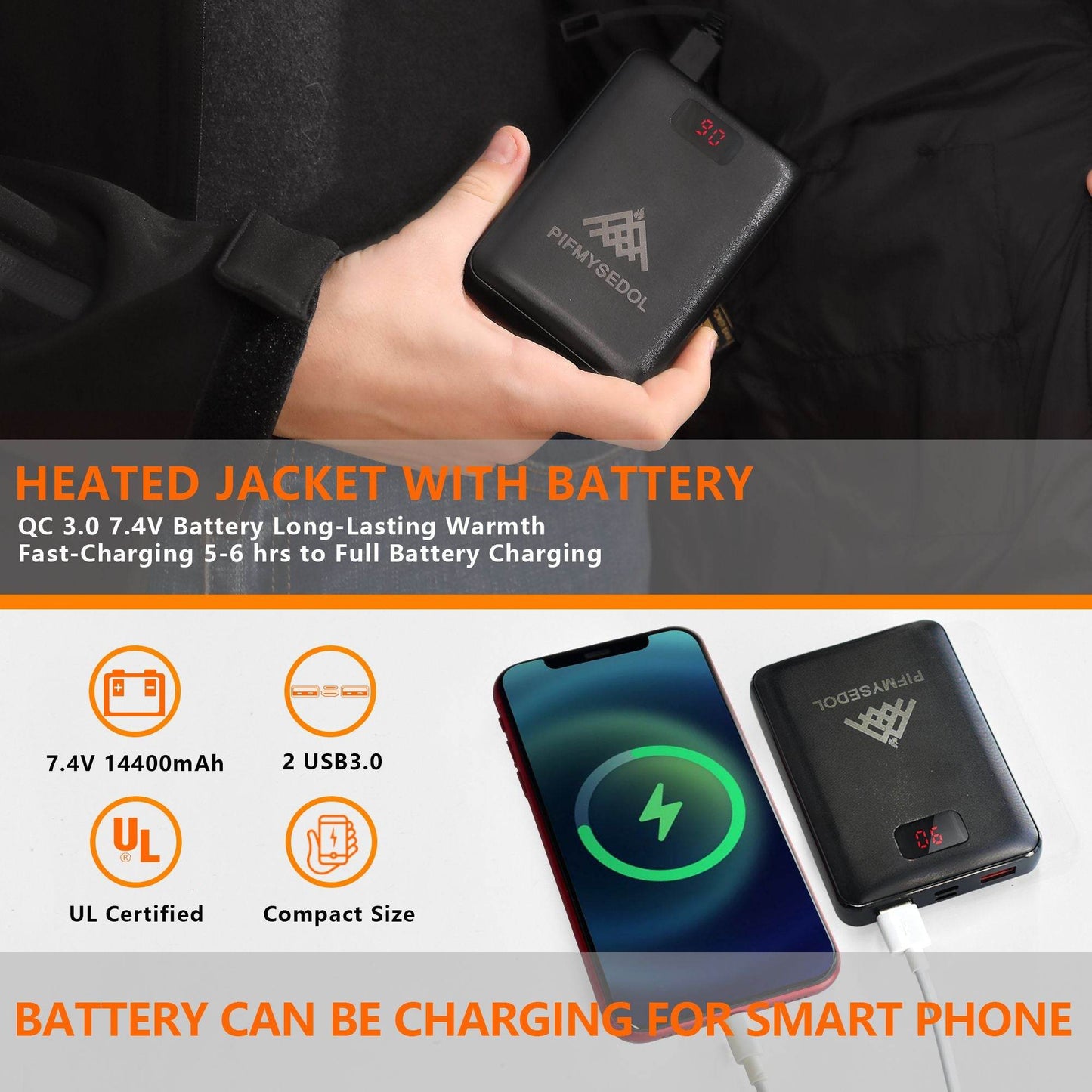 Men's Heated Jacket with Battery Pack in Black