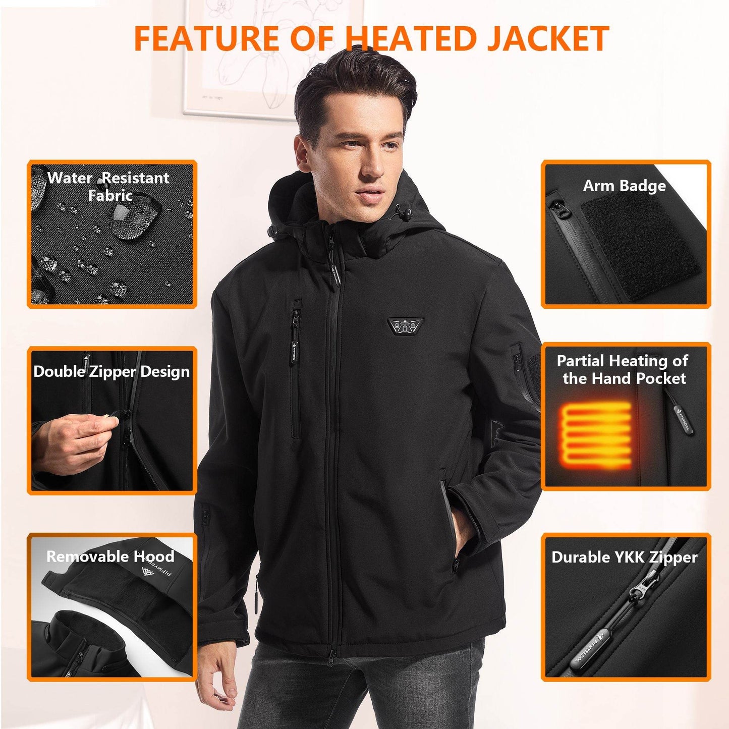 Men's Heated Jacket with Battery Pack in Black