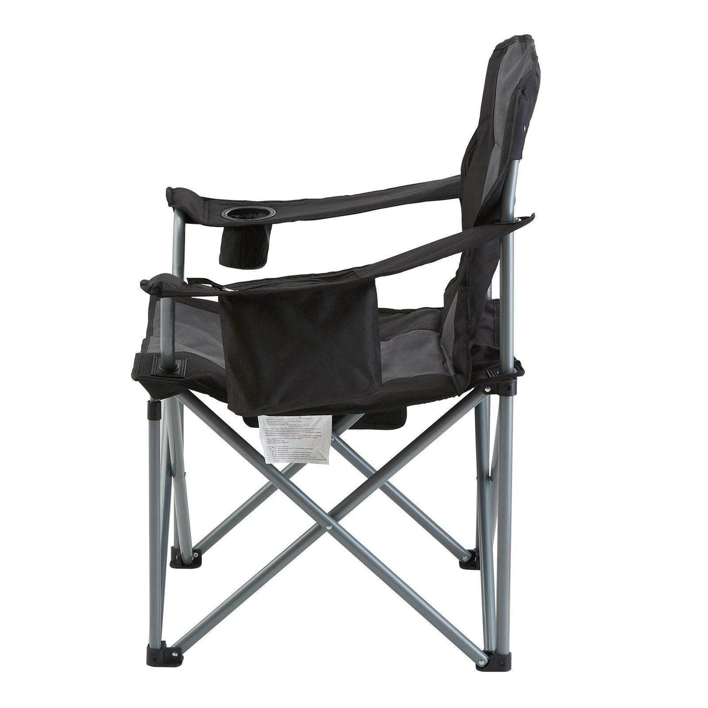Heavy-Duty Folding Camping Chair with Cooler Bag, Cup Holder & Storage – Black