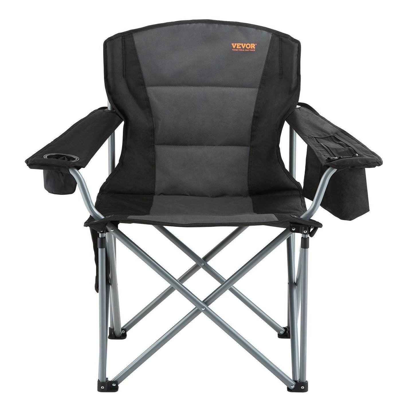 Heavy-Duty Folding Camping Chair with Cooler Bag, Cup Holder & Storage – Black