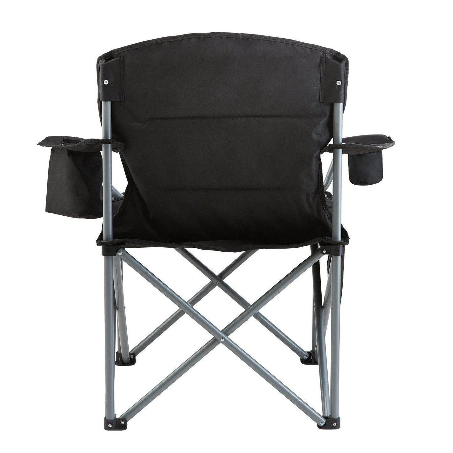 Heavy-Duty Folding Camping Chair with Cooler Bag, Cup Holder & Storage – Black