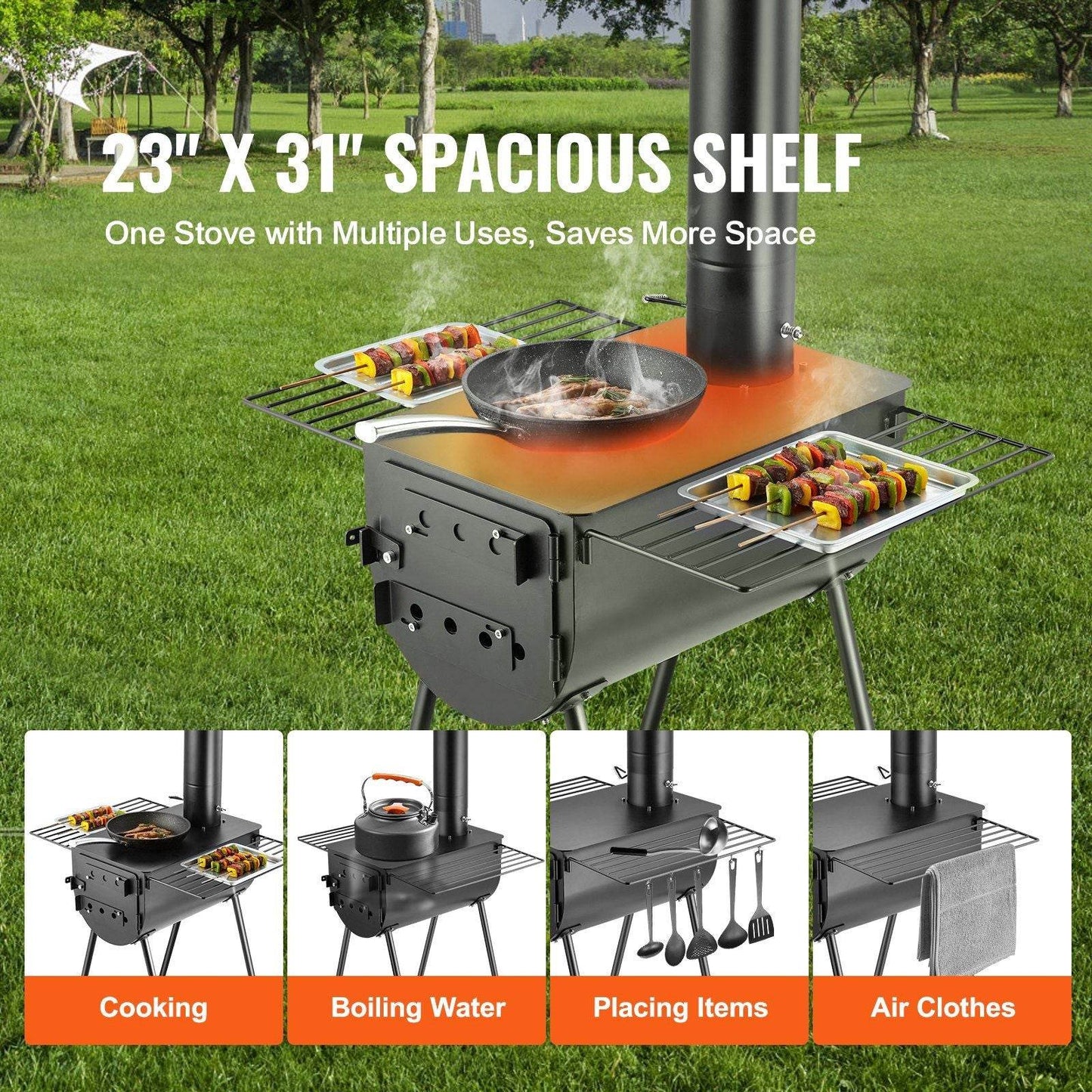 Portable Wood Burning Stove with Chimney Pipes
