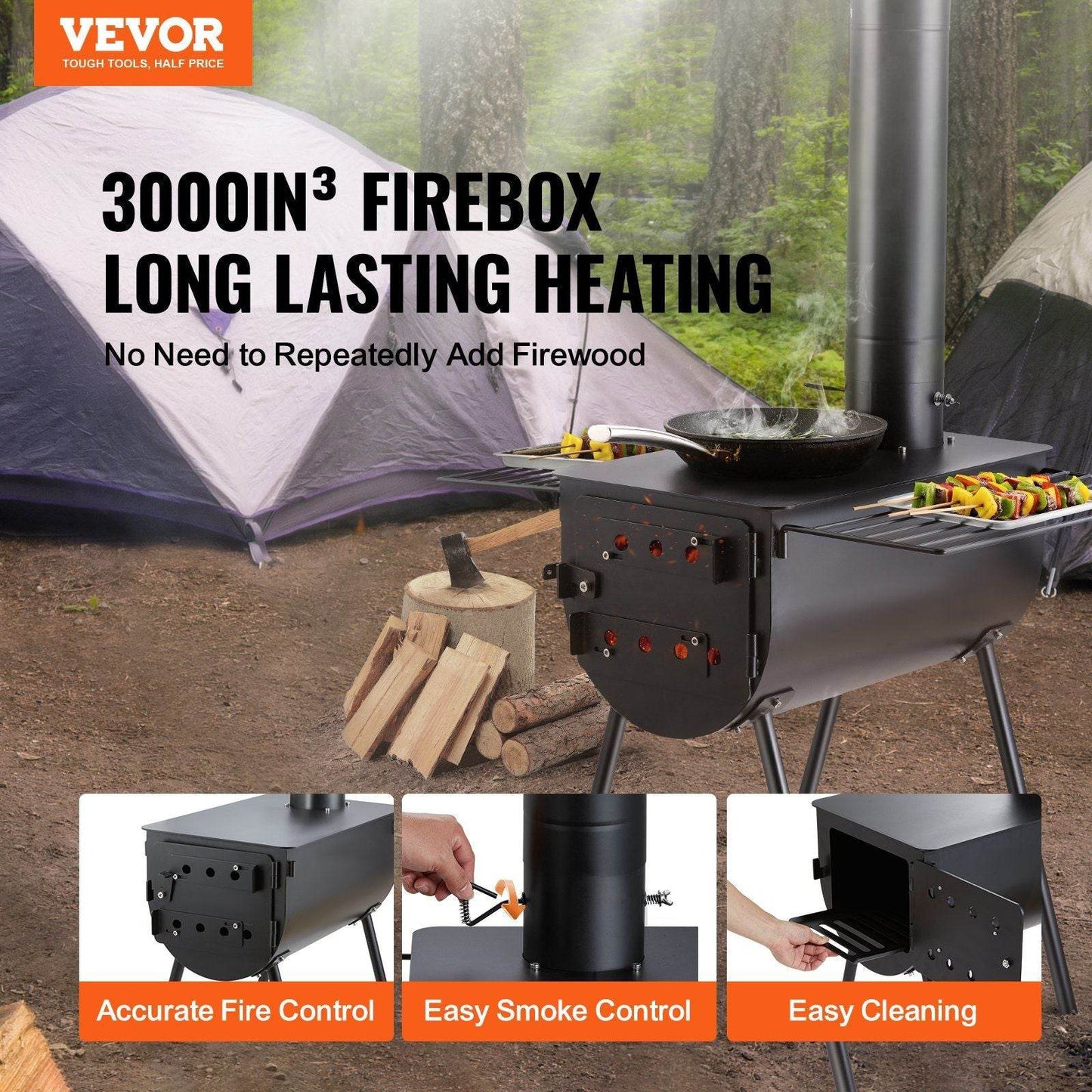 Portable Wood Burning Stove with Chimney Pipes