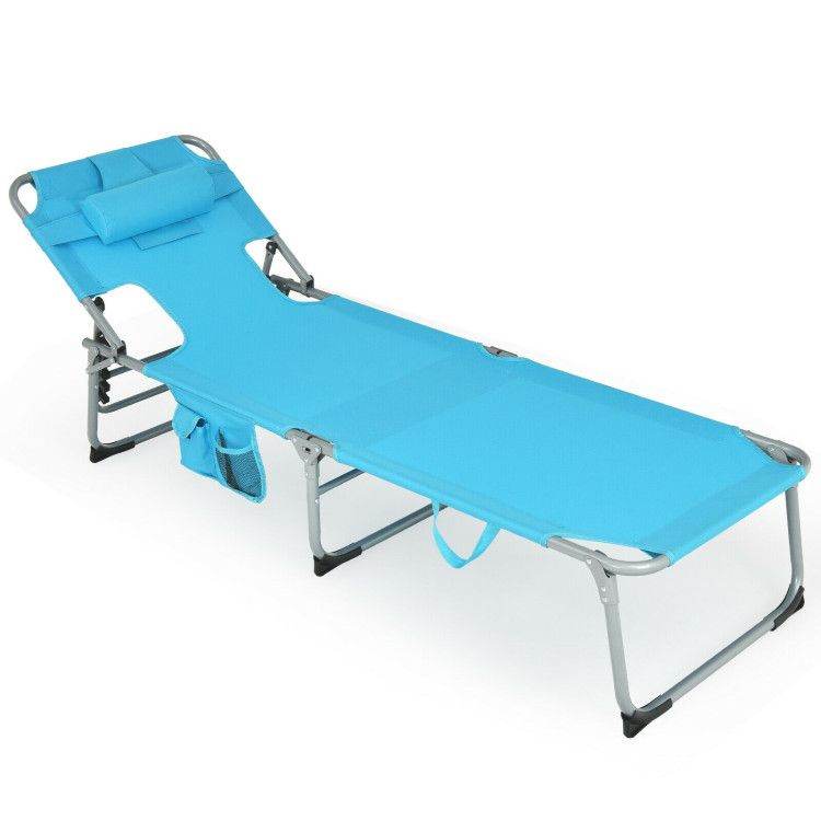 Folding Beach Lounge Chair with Pillow for Outdoor Turquoise