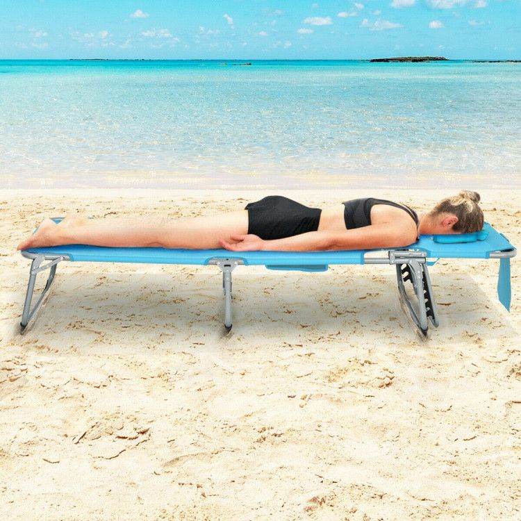 Folding Beach Lounge Chair with Pillow for Outdoor