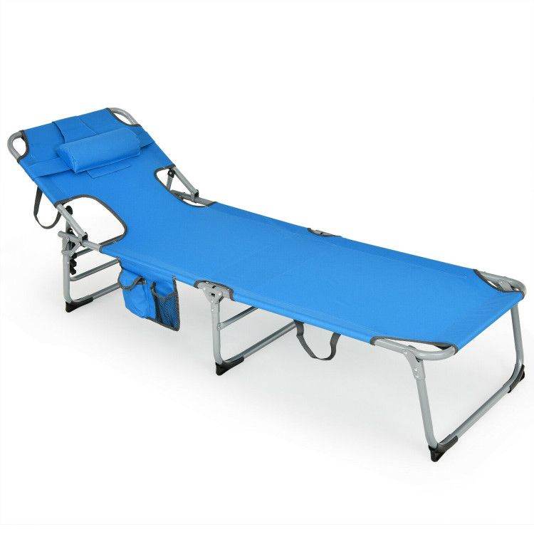Folding Beach Lounge Chair with Pillow for Outdoor Blue