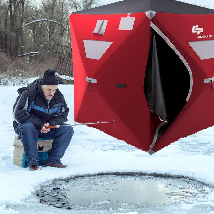 2-Person Portable Ice Shelter Fishing Tent with Carry Bag – Red