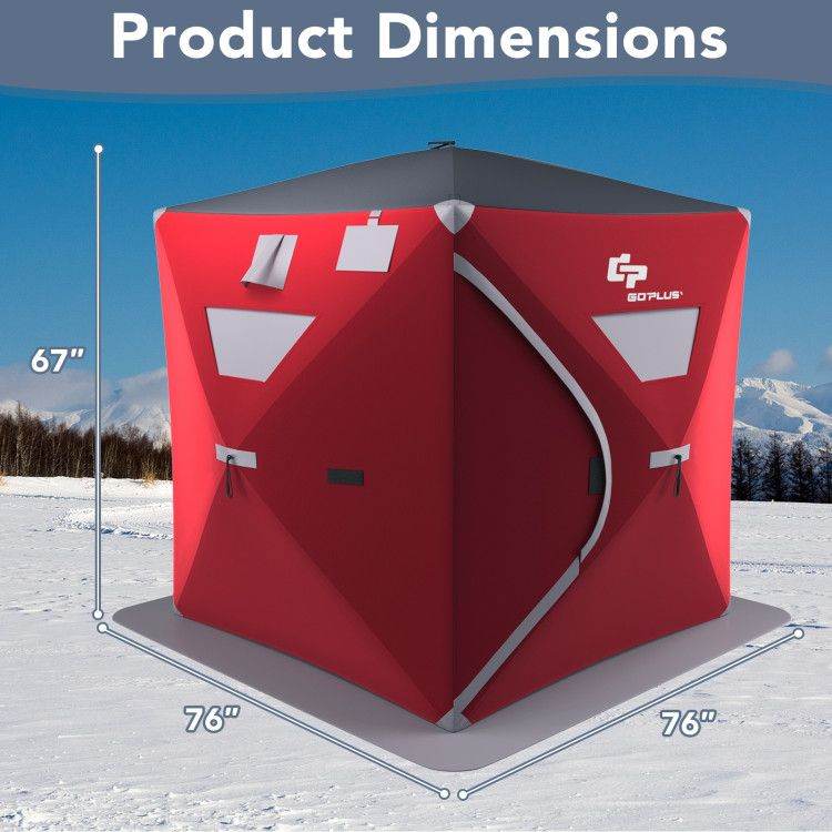 2-Person Portable Ice Shelter Fishing Tent with Carry Bag – Red