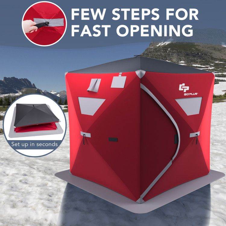 2-Person Portable Ice Shelter Fishing Tent with Carry Bag – Red