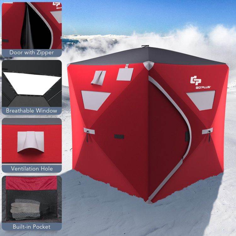 2-Person Portable Ice Shelter Fishing Tent with Carry Bag – Red