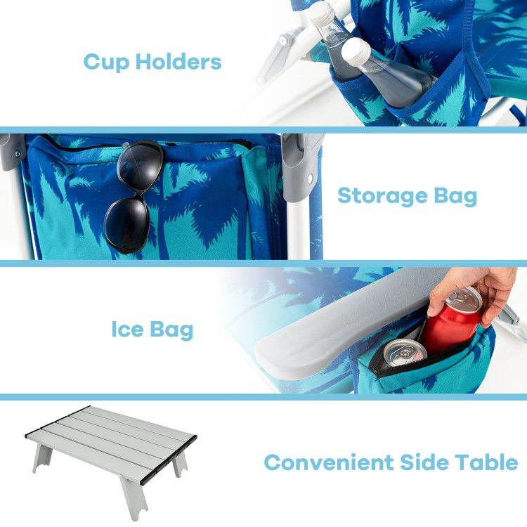 5-Position Folding Backpack Beach Chair Set with Table - Set of Two
