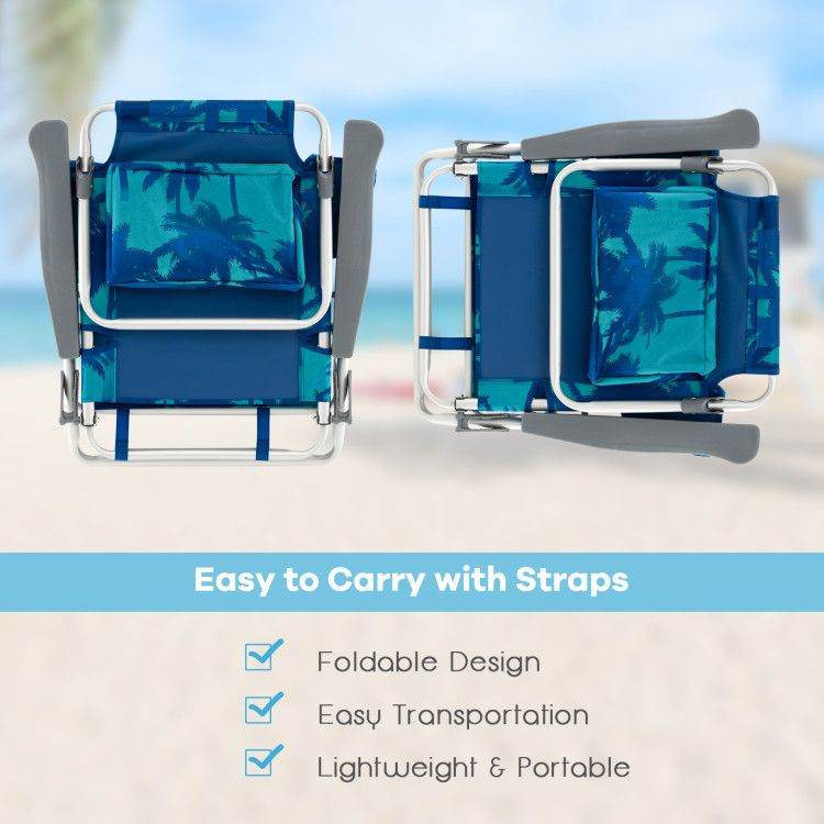 5-Position Folding Backpack Beach Chair Set with Table - Set of Two
