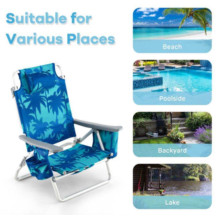 5-Position Folding Backpack Beach Chair Set with Table - Set of Two