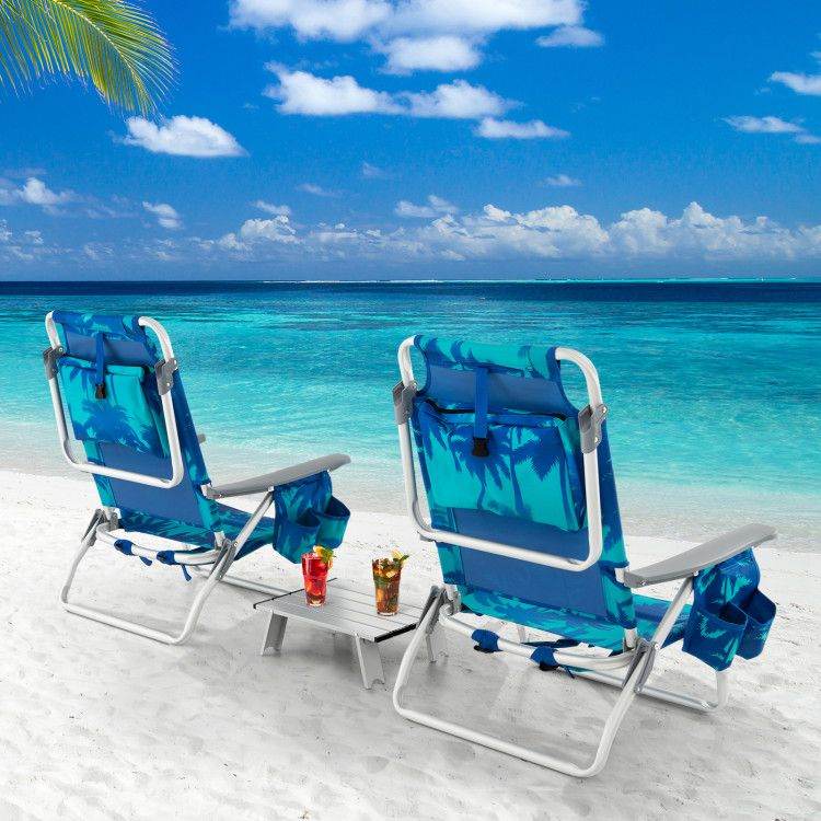 5-Position Folding Backpack Beach Chair Set with Table - Set of Two