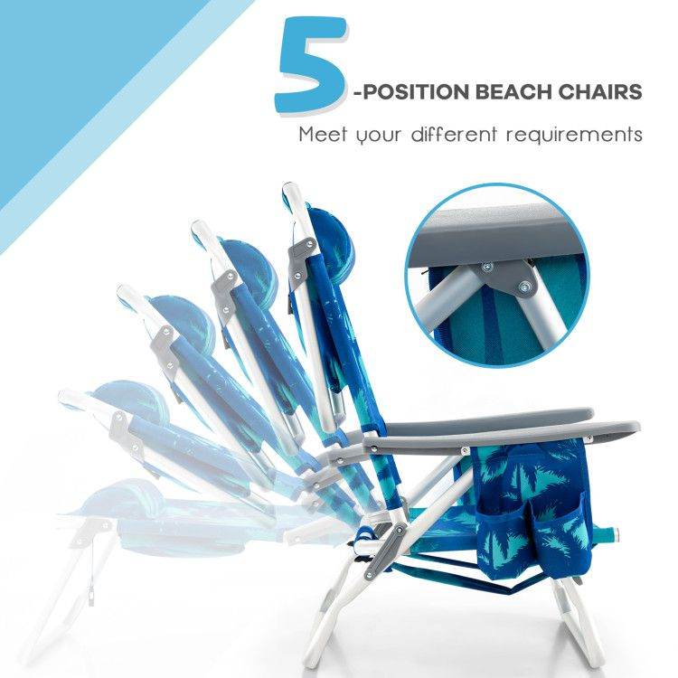5-Position Folding Backpack Beach Chair Set with Table - Set of Two