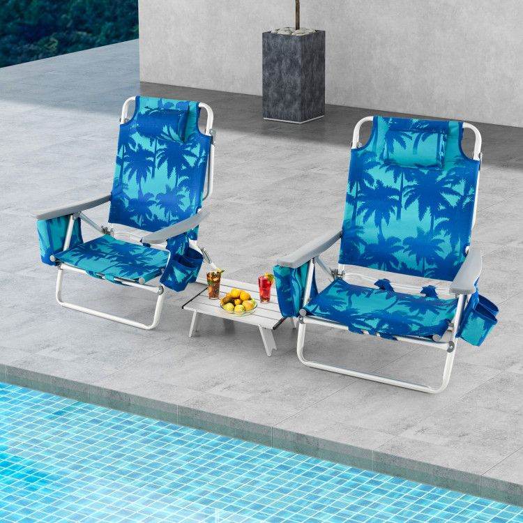5-Position Folding Backpack Beach Chair Set with Table - Set of Two