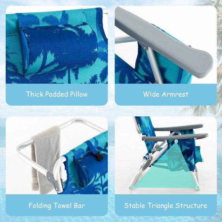 5-Position Folding Backpack Beach Chair Set with Table - Set of Two