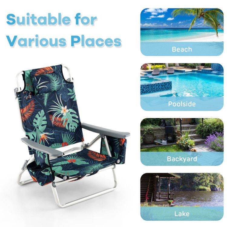 5-Position Folding Backpack Beach Chair Set with Table - Set of Two