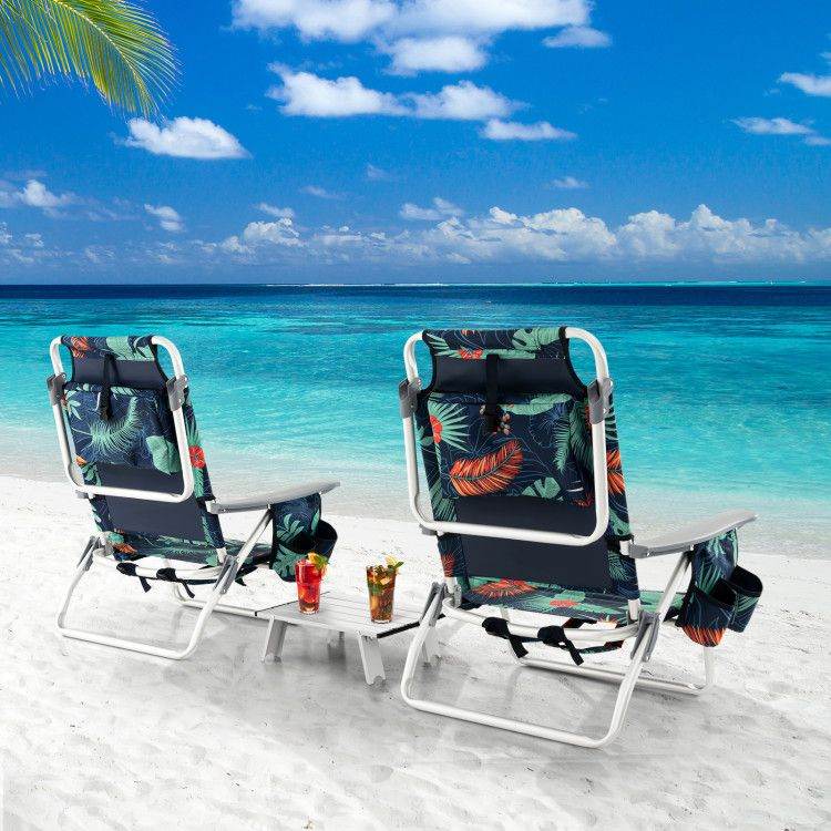 5-Position Folding Backpack Beach Chair Set with Table - Set of Two