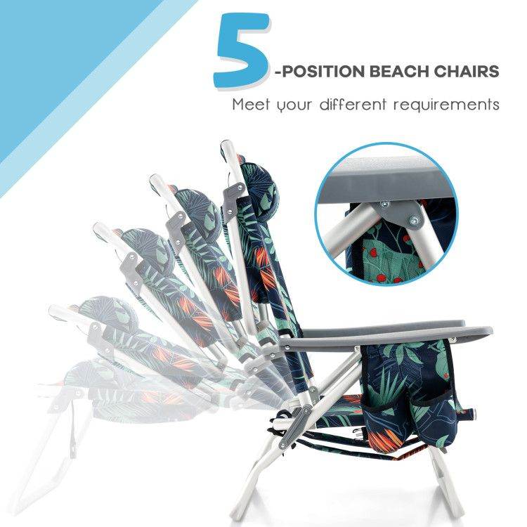 5-Position Folding Backpack Beach Chair Set with Table - Set of Two