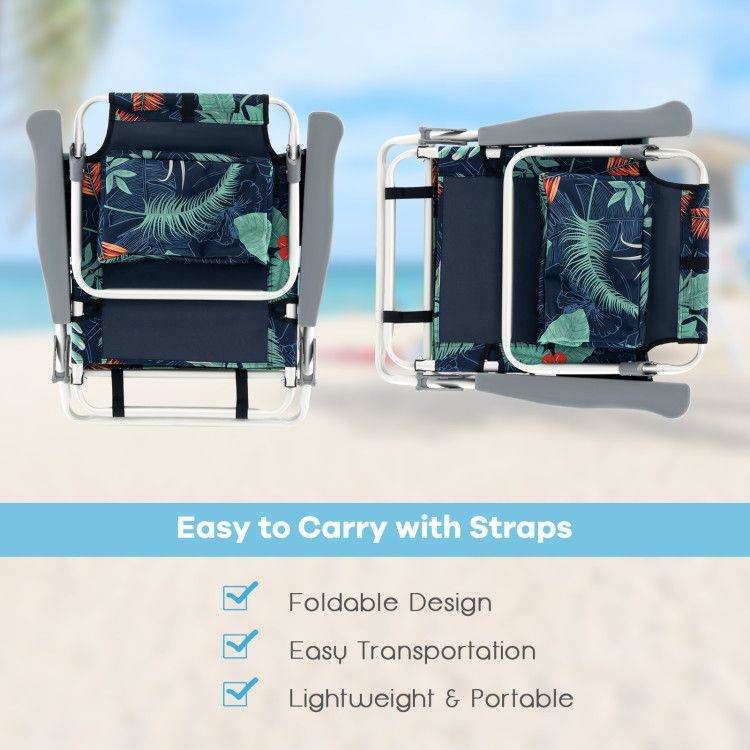 5-Position Folding Backpack Beach Chair Set with Table - Set of Two