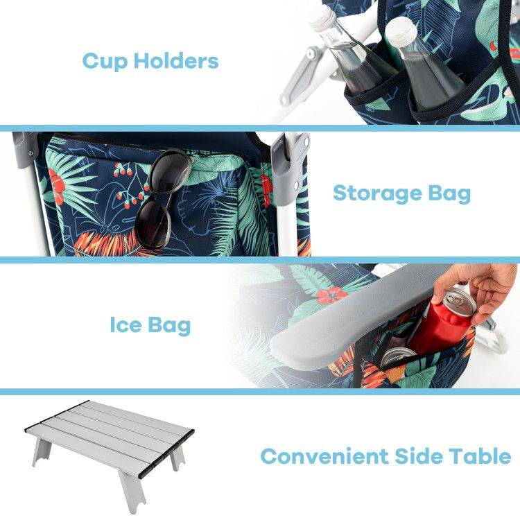 5-Position Folding Backpack Beach Chair Set with Table - Set of Two
