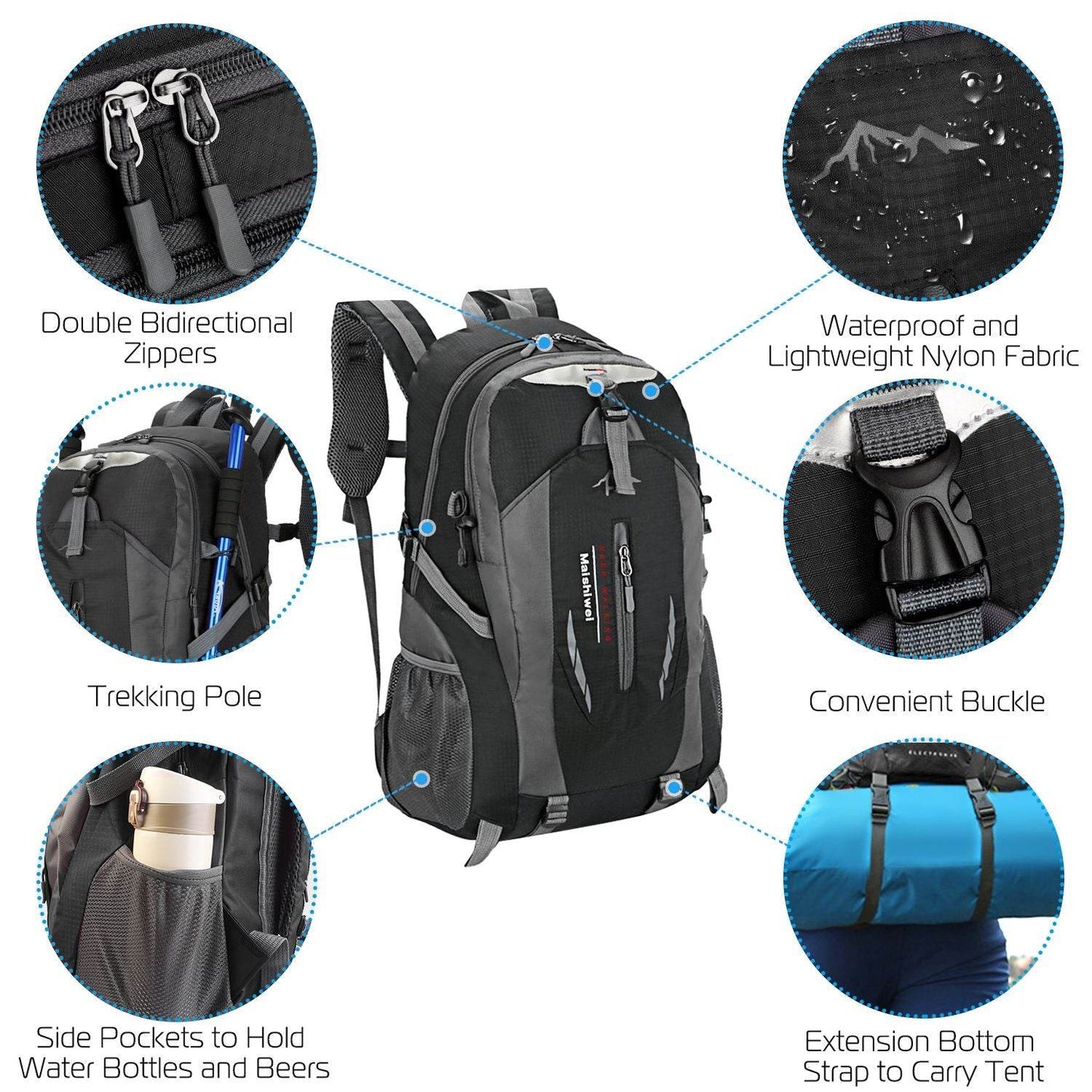 36L Waterproof Travel Hiking Backpack