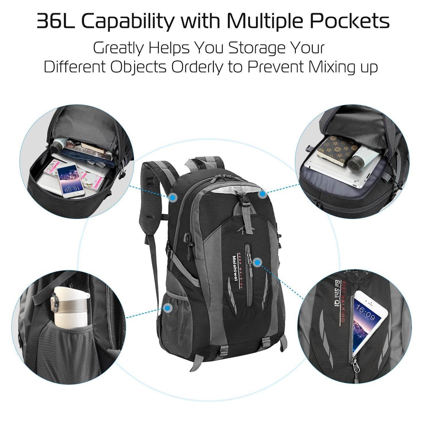 36L Waterproof Travel Hiking Backpack