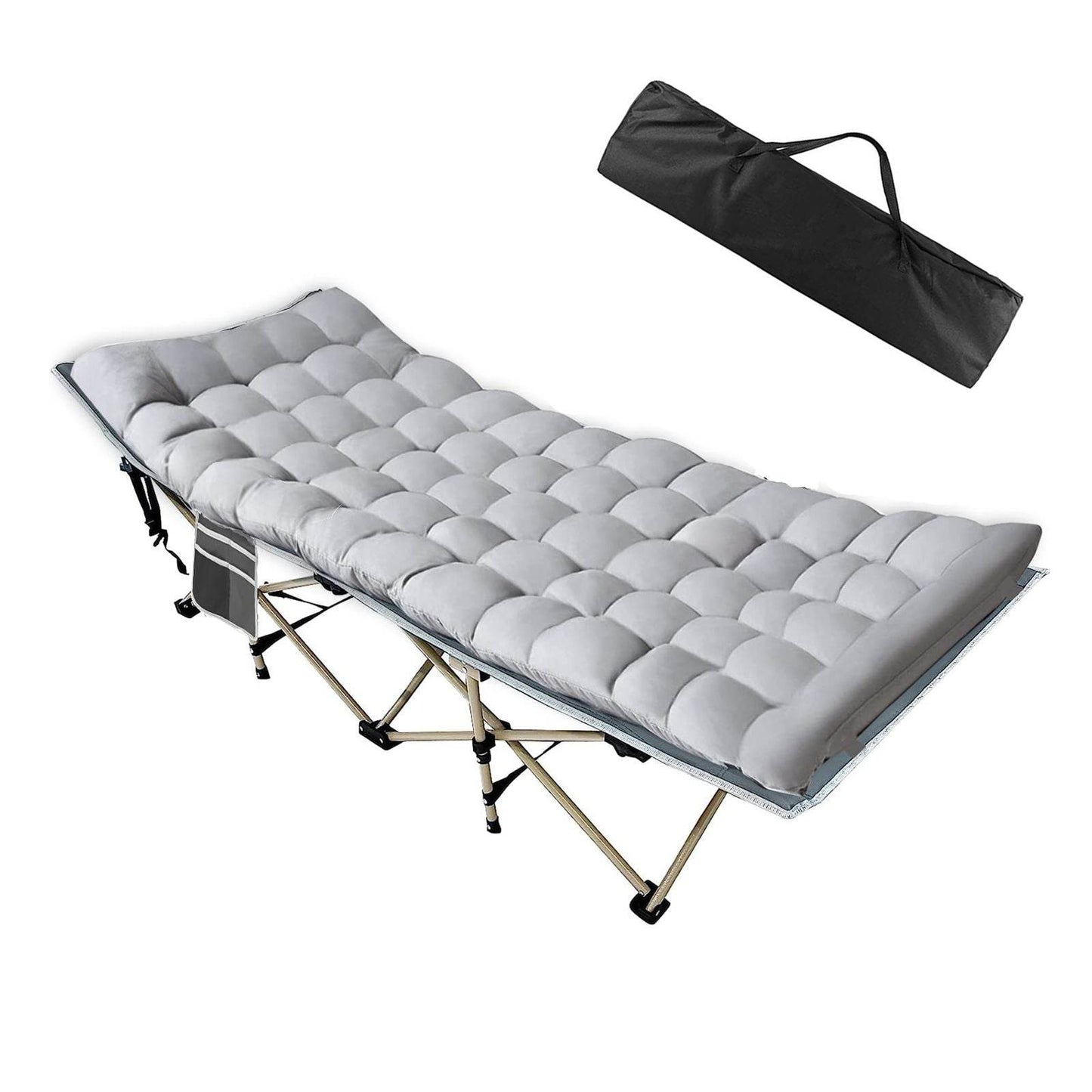Folding Sleeping Cot with Inclined Headrest, Carry Bag & Side Pocket