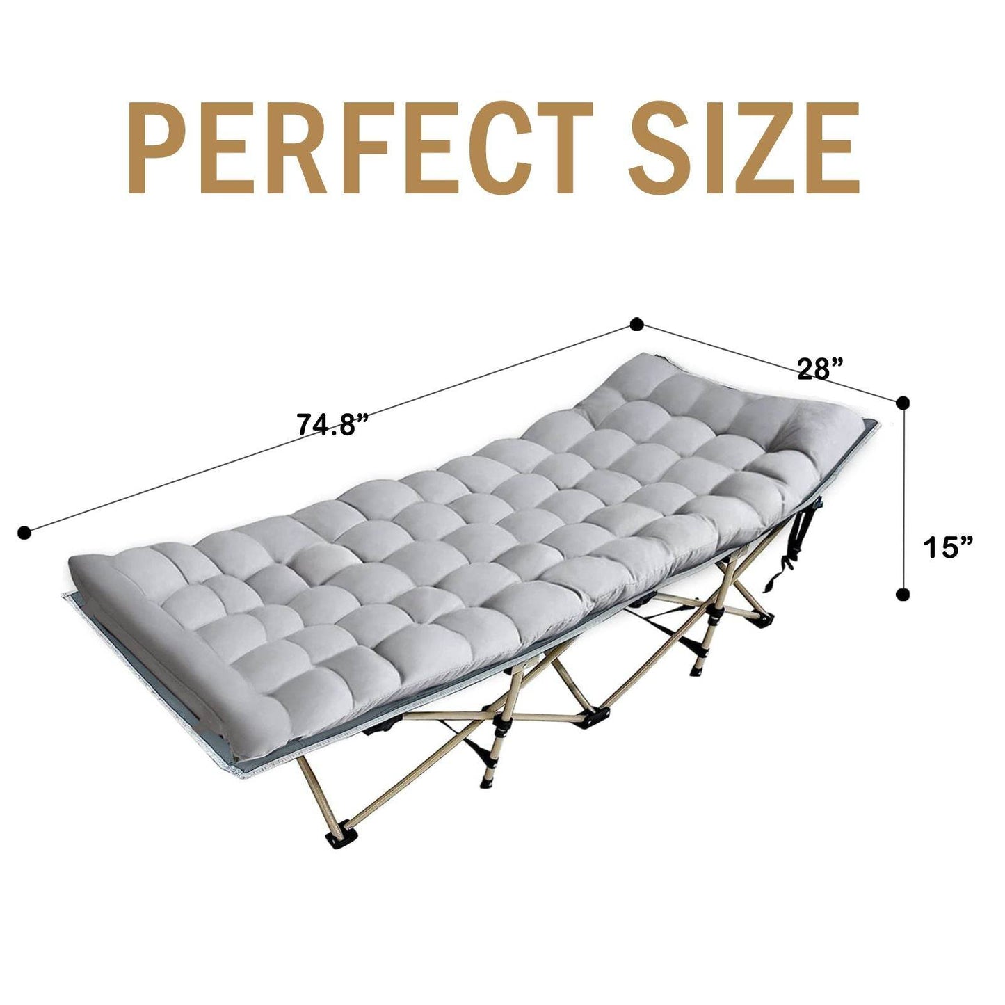 Folding Sleeping Cot with Inclined Headrest, Carry Bag & Side Pocket