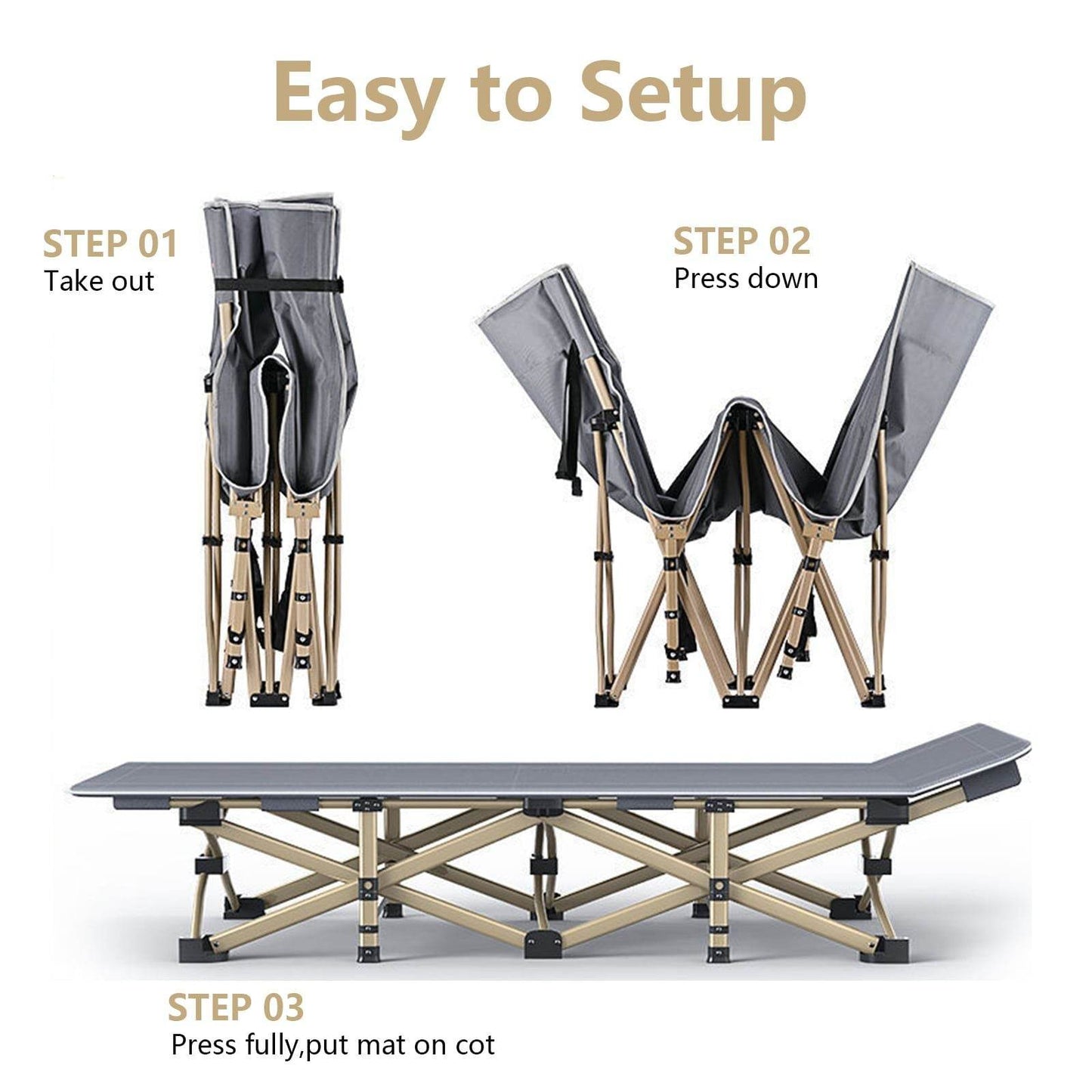 Folding Sleeping Cot with Inclined Headrest, Carry Bag & Side Pocket