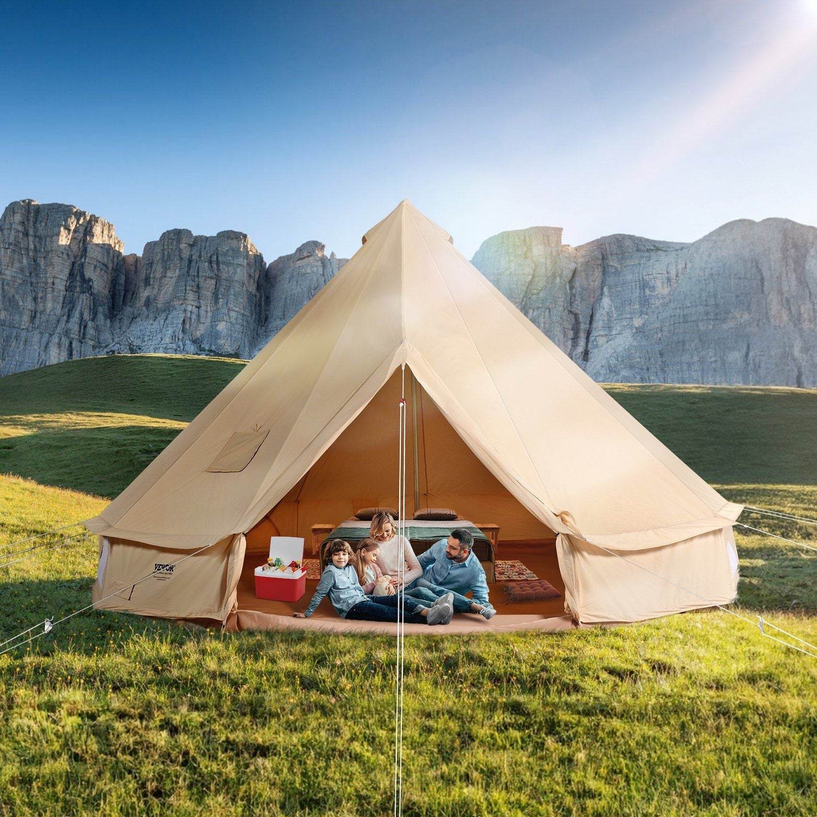 bell tent and stove Canvas Glamping Bell Tent for 3-5 People – Stove Jack & Detachable Wall