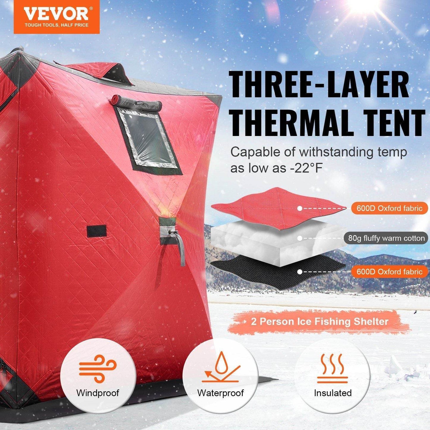 1-2 Person Portable Pop-Up Ice Fishing Shanty Tent