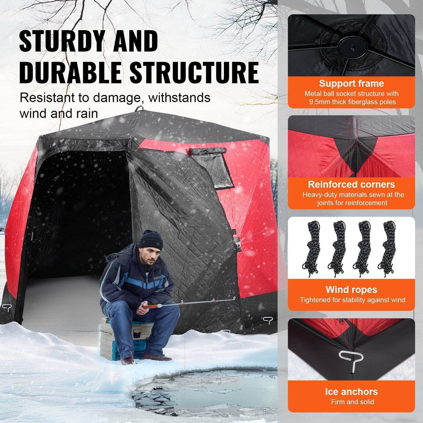 6-8 Person Portable Pop-Up Ice Fishing Shanty Tent