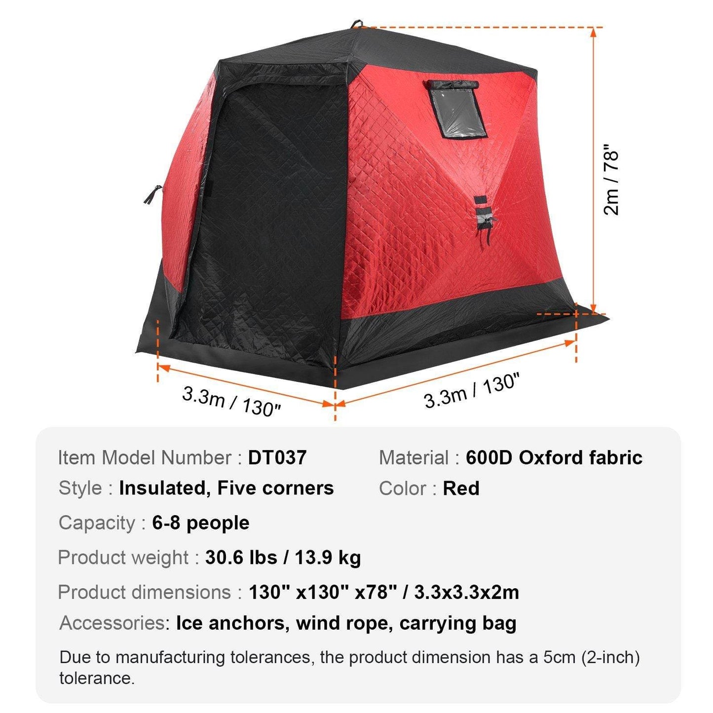 6-8 Person Portable Pop-Up Ice Fishing Shanty Tent